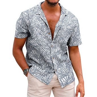 COOFANDY Men Beach Linen Shirts Boho Hippie Shirts Summer Cotton Tops Big and Tall