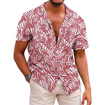 COOFANDY Men Beach Linen Shirts Boho Hippie Shirts Summer Cotton Tops Big and Tall