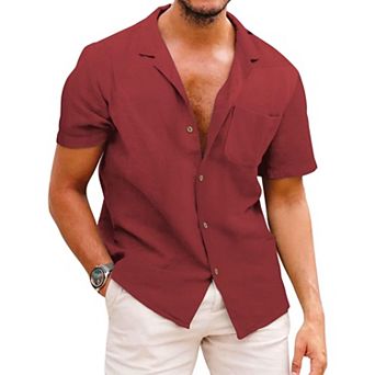 COOFANDY Men Beach Linen Shirts Boho Hippie Shirts Summer Cotton Tops Big and Tall