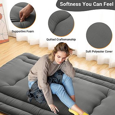 Plush Solid Japanese Futon Mattress, 3" Supportive Comfort, Foldable Space-Saving Floor Guest Bed
