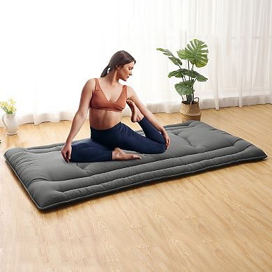 Plush Solid Japanese Futon Mattress, 3" Supportive Comfort, Foldable Space-Saving Floor Guest Bed