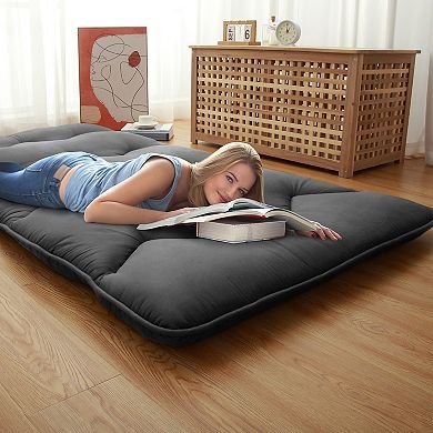 Japanese Futon Mattress 5-Layer Comfort Foldable Soft Microfiber Multi-Use Tatami Camping Floor Bed