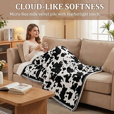 Heated Blanket Washable Soft Cow Print Heating Blankets with LCD Controller, 10 Heat Levels
