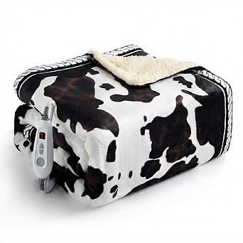 Heated Blanket Washable Soft Cow Print Heating Blankets with LCD Controller, 10 Heat Levels
