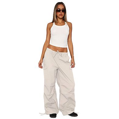 Women's Relaxed Fit Cargo Pants, Drawstring Waist Straight-Leg Casual Workwear Trousers