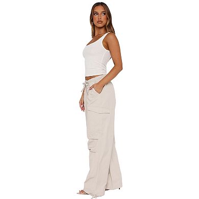 Women's Relaxed Fit Cargo Pants, Drawstring Waist Straight-Leg Casual Workwear Trousers