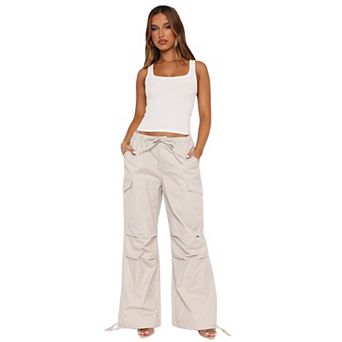 Women's Relaxed Fit Cargo Pants, Drawstring Waist Straight-Leg Casual Workwear Trousers