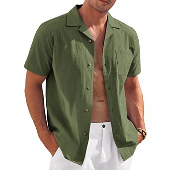 COOFANDY Mens Casual Cotton Linen Shirt Short Sleeve Button Up Shirts Summer Beach Top