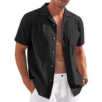 COOFANDY Mens Casual Cotton Linen Shirt Short Sleeve Button Up Shirts Summer Beach Top