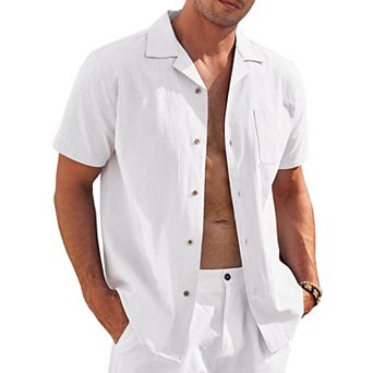 COOFANDY Mens Casual Cotton Linen Shirt Short Sleeve Button Up Shirts Summer Beach Top