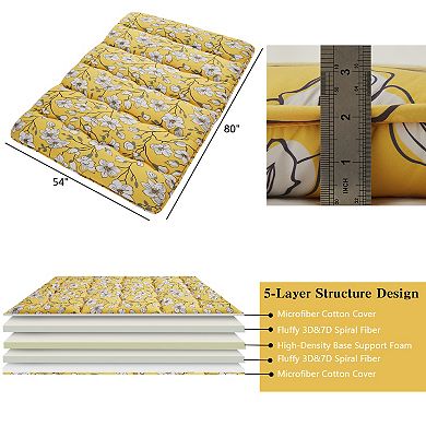 Floral Japanese Futon Mattress Twin Full Size, Soft Plush Fabric, Foldable Floor Sleeping Pad