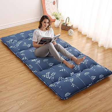 Floral Japanese Futon Mattress Twin Full Size, Soft Plush Fabric, Foldable Floor Sleeping Pad