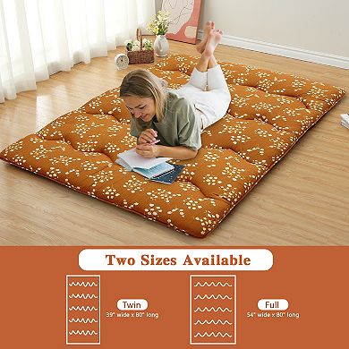 Floral Print Japanese Style Floor Mattress, Kid & Pet-Friendly, Multi-Use Floor Play Guest Bed