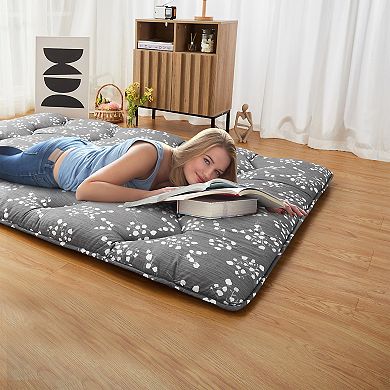 Floral Print Japanese Style Floor Mattress, Kid & Pet-Friendly, Multi-Use Floor Play Guest Bed