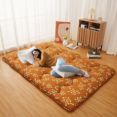 Floral Print Japanese Style Floor Mattress, Kid & Pet-Friendly, Multi-Use Floor Play Guest Bed