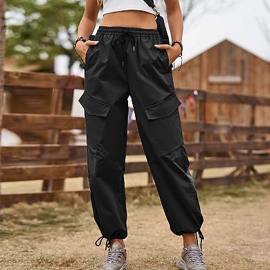 Women's Relaxed Fit Cargo Pants, Drawstring Waist Jogger Casual Workwear Trousers with Pockets