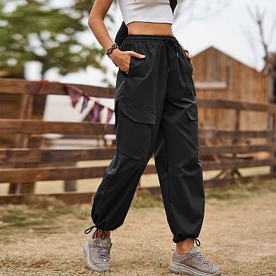 Women's Relaxed Fit Cargo Pants, Drawstring Waist Jogger Casual Workwear Trousers with Pockets