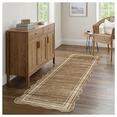 2x6 ft Hallway Runner Rug Modern Scalloped Area Rug Washable Kitchen Runner Rug