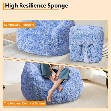 Soft Fluffy Bean Bag Chair High-Density Foam Shag Lounger, Comfy Nest Floor Sofa for Gaming Reading