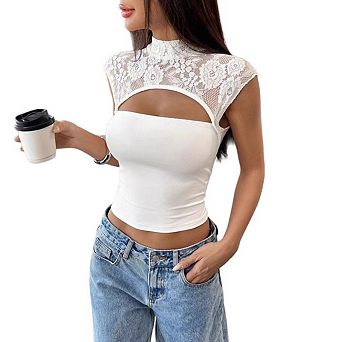 Women Y2K Outfit for Going Out Sheer Mesh Lace Shrug and Strapless Crop Top