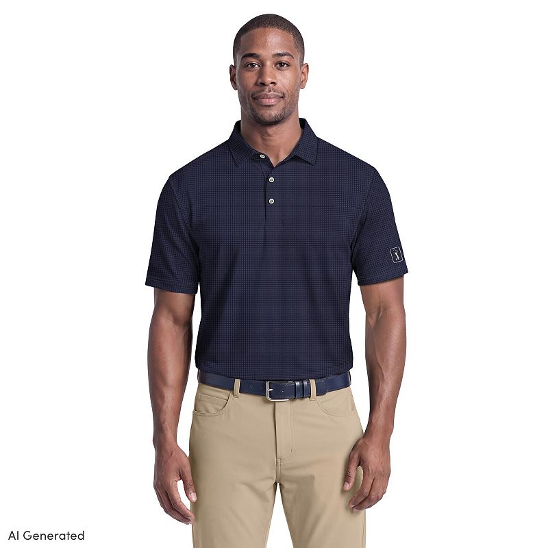 Men's PGA Tour Essential Gingham Short Sleeve Golf Polo Shirt