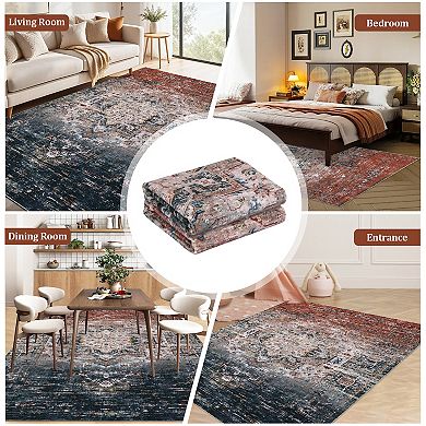 Large Area Rug Non-Slip, Ultra-Thin Rug for Living Room Bedroom, Machine Washable and Foldable