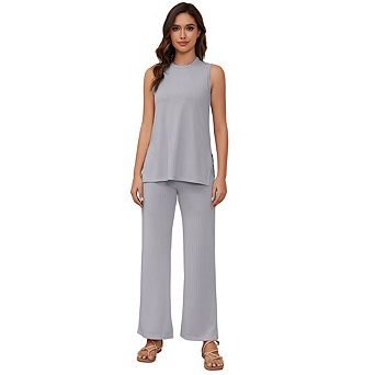 Women's Sets Sleeveless Split Top Paired with Ribbed Pants Casual Loose Set