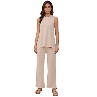 Women's Sets Sleeveless Split Top Paired with Ribbed Pants Casual Loose Set