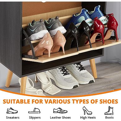 Hidden Shoe Storage Cabinet with 2 Flip Rattan Drawers & Anti-Tip Design Slim Shoe Organizer