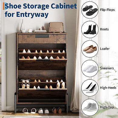 Shoe Storage Cabinet with 2 Flip Drawers and 1 Drawer, Entryway Shoe Organizer with Drawer
