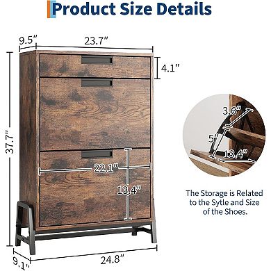 Shoe Storage Cabinet with 2 Flip Drawers and 1 Drawer, Entryway Shoe Organizer with Drawer