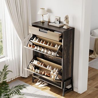Shoe Storage Cabinet with 2 Flip Drawers and 1 Drawer, Entryway Shoe Organizer with Drawer