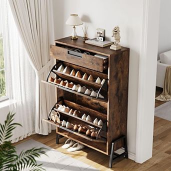 Shoe Storage Cabinet with 2 Flip Drawers and 1 Drawer, Entryway Shoe Organizer with Drawer