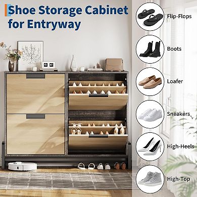 Shoe Cabinet Storage with 4 Flip Drawers, Freestanding Shoe Storage Organizer Cabinet for Entryway