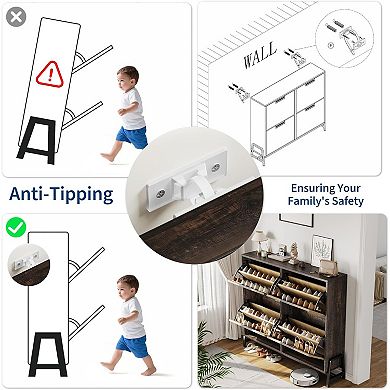 Shoe Cabinet Storage with 4 Flip Drawers, Freestanding Shoe Storage Organizer Cabinet for Entryway