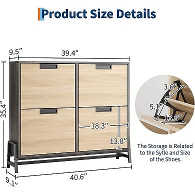 Shoe Cabinet Storage with 4 Flip Drawers, Freestanding Shoe Storage Organizer Cabinet for Entryway