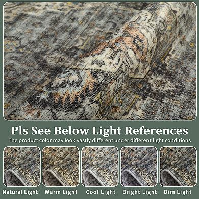 Washable Area Rug with Non-Slip Backing,Living Room Bedroom,Foldable Low Pile Carpet Floral Pattern