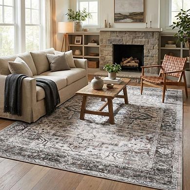 Washable Area Rug with Non-Slip Backing,Living Room Bedroom,Foldable Low Pile Carpet Floral Pattern