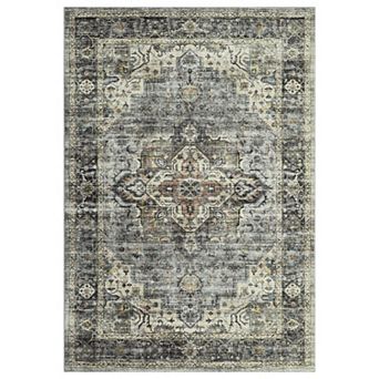 Washable Area Rug with Non-Slip Backing,Living Room Bedroom,Foldable Low Pile Carpet Floral Pattern