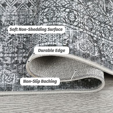 Vintage Rug, Ultra-Thin Area Rug for Living Room Bedroom, Machine Washable and Foldable