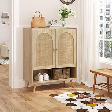 2Pcs Rattan Shoe Cabinet with Doors, 4-Tier Shoe Storage Cabinet for Entryway, Shoe Rack Organizer