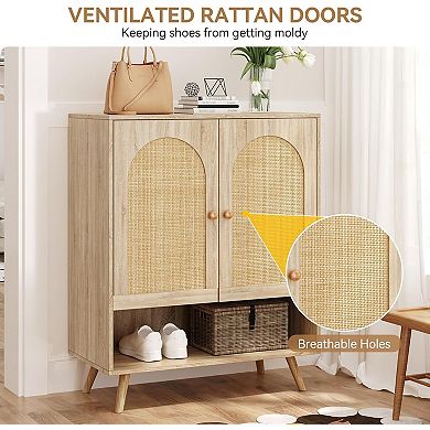 2Pcs Rattan Shoe Cabinet with Doors, 4-Tier Shoe Storage Cabinet for Entryway, Shoe Rack Organizer