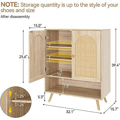 2Pcs Rattan Shoe Cabinet with Doors, 4-Tier Shoe Storage Cabinet for Entryway, Shoe Rack Organizer