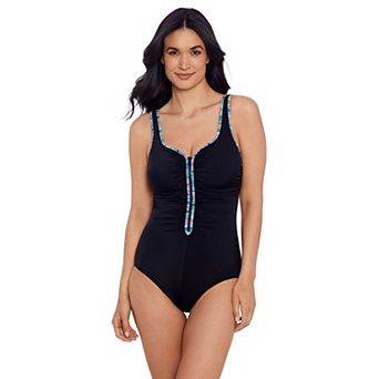 Women's Great Lengths Shirred Zipper Tank One-Piece Swimsuit