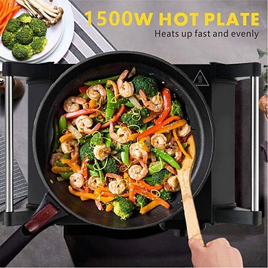 1500W Electric Cooktops with Stainless Steel Single Hot Plate, Stay Cool Handle, 120V