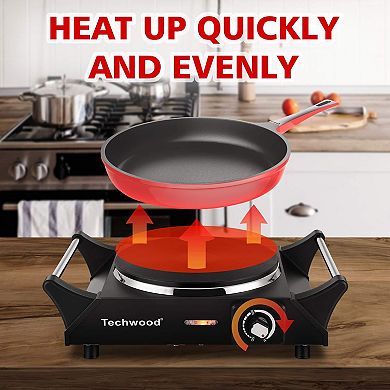 1500W Electric Cooktops with Stainless Steel Single Hot Plate, Stay Cool Handle, 120V
