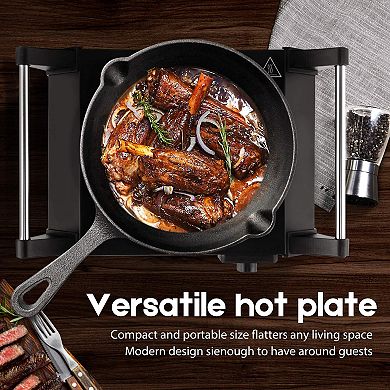 1500W Electric Cooktops with Stainless Steel Single Hot Plate, Stay Cool Handle, 120V