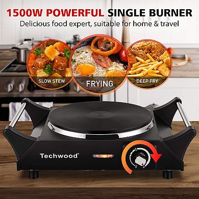 1500W Electric Cooktops with Stainless Steel Single Hot Plate, Stay Cool Handle, 120V