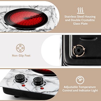 1800W Electric Cooktops with Dual Adjustable Temperature Control, Indicator Light, 120V