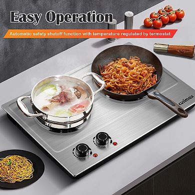 1800W Electric Cooktops with Dual Adjustable Temperature Control, Indicator Light, 120V